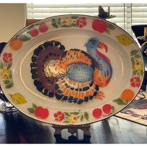 Turkey Platter Enamel Large Oval Vintage